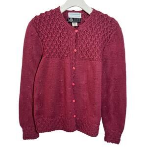 Woodward & Lothrop Vintage Pure New Wool Cardigan Sweater Women L Cranberry Cozy